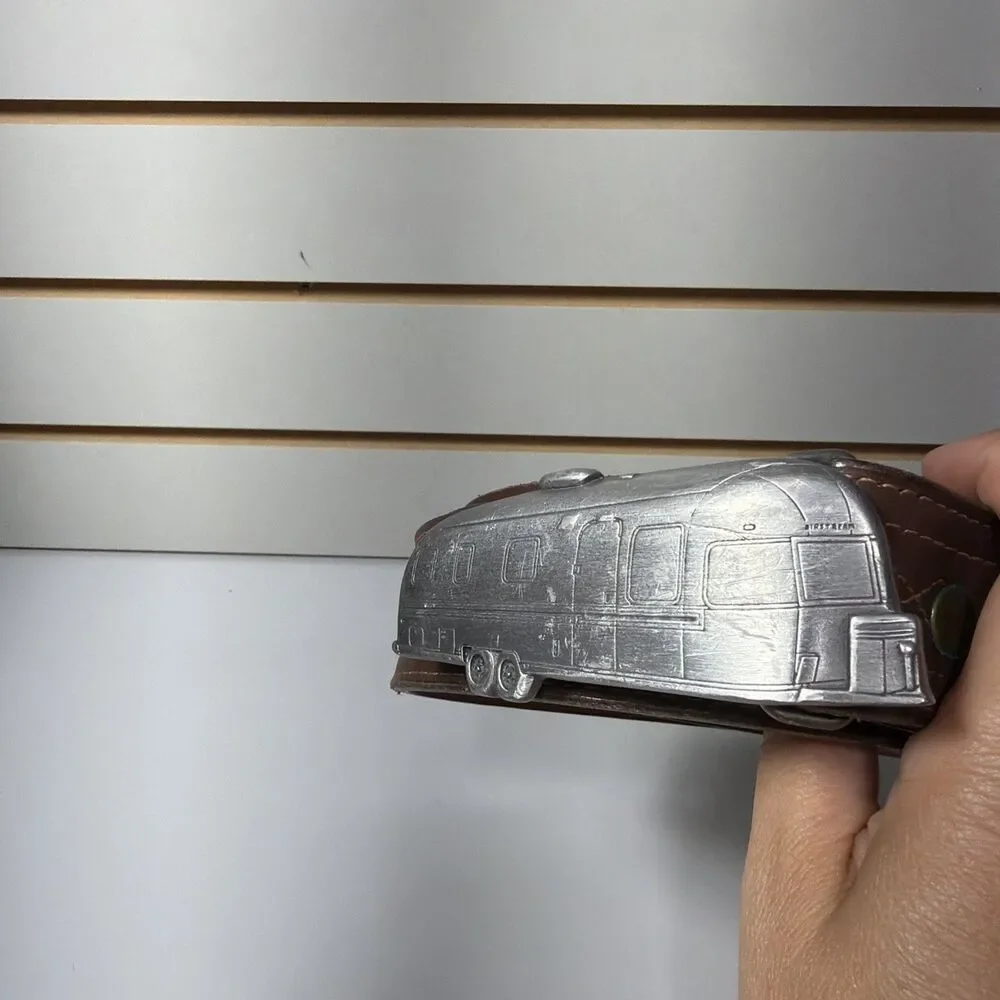 Genuine Pewter Airstream Motorhome Camper Trailer 1984 Vtg Buckle Leather Belt